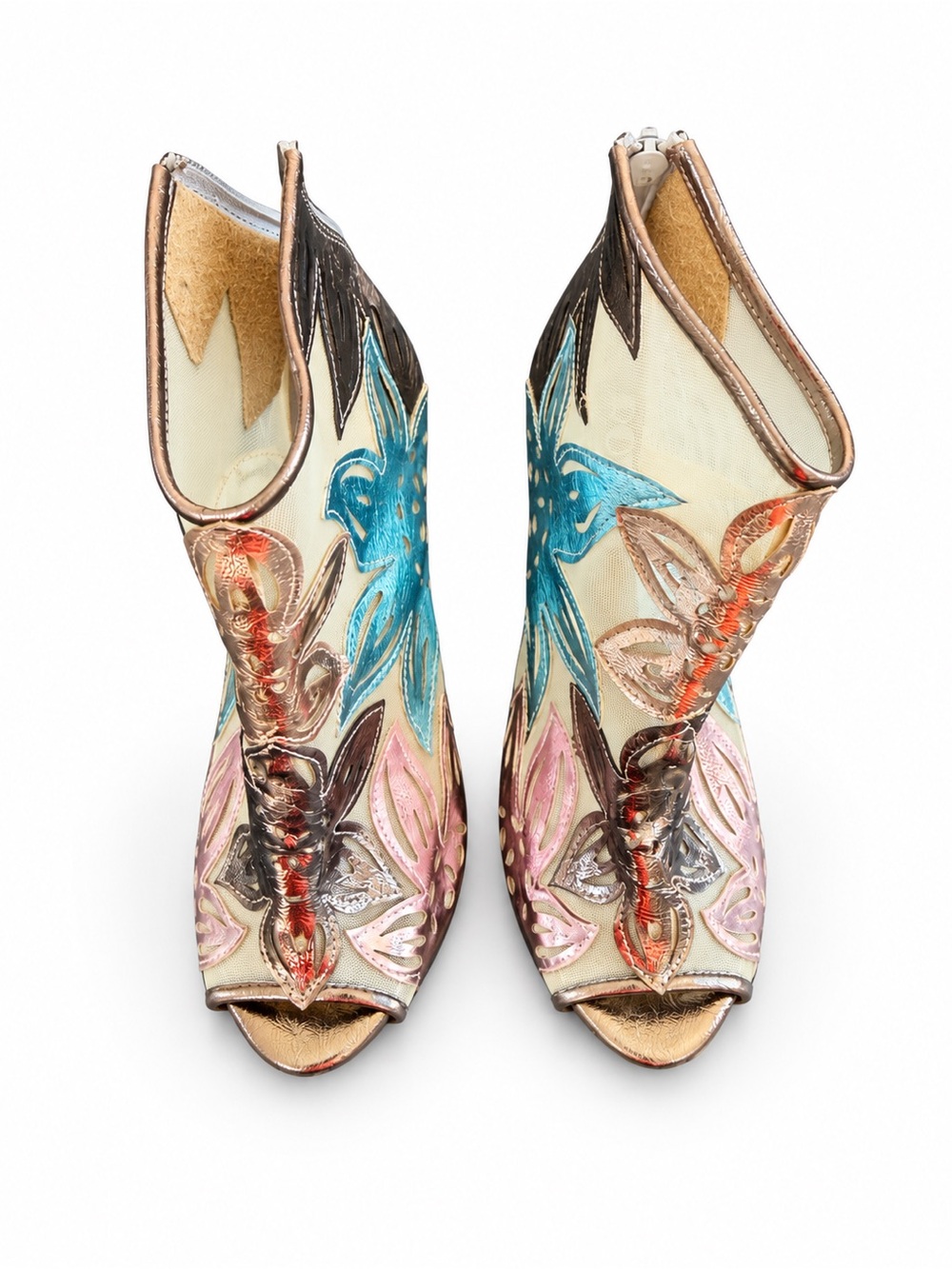 Rovigo Plus Hand-Painted Mesh Peep-Toe Booties EU 37 (US 6.5) NWOT